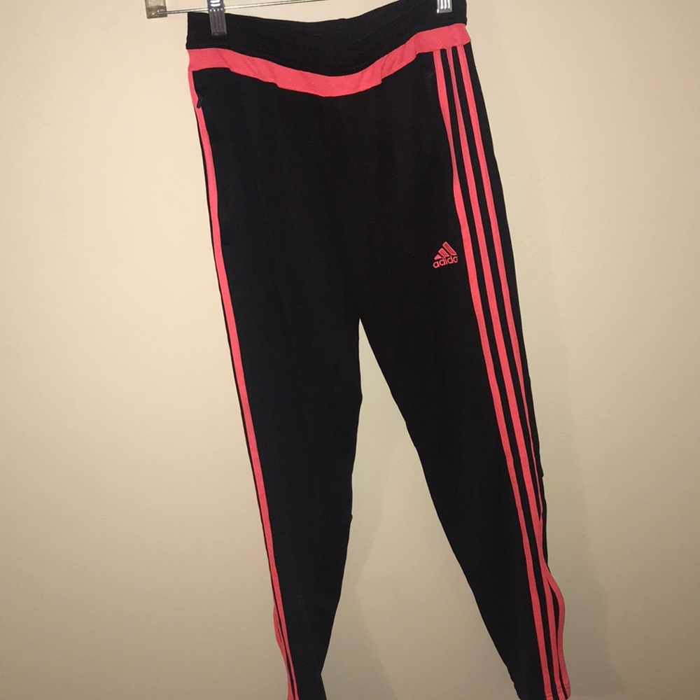 Black and pink adidas joggers